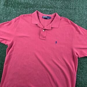 Vintage Polo Ralph Lauren Blue Pony Pink/Salmon Polo Shirt Mens L